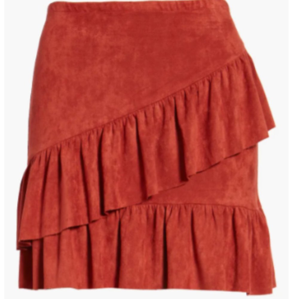 Soprano Faux Suede Ruffle Miniskirt Size Small